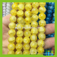 Crystal 12mm Glass Yellow Round Jade Jewelry Crackle Beads
